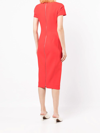 Shop Victoria Beckham Front-slit Short-sleeve Dress In Rot