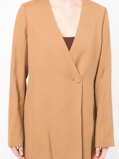 Shop Goodious Double-breasted V-neck Coat In Braun