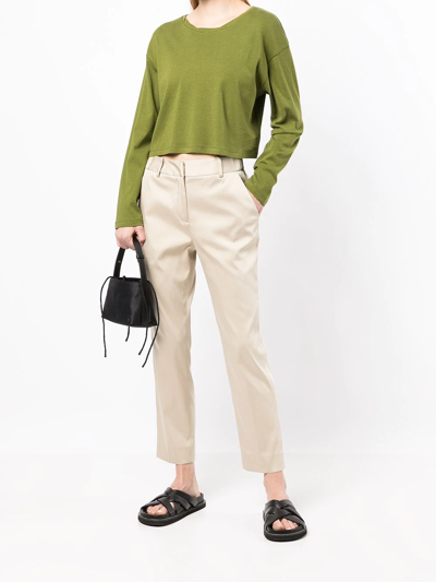 Shop Goodious Cropped Tailored-cut Trousers In Braun