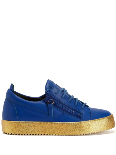 Shop Giuseppe Zanotti Frankie Lace-up Sneakers In Blue