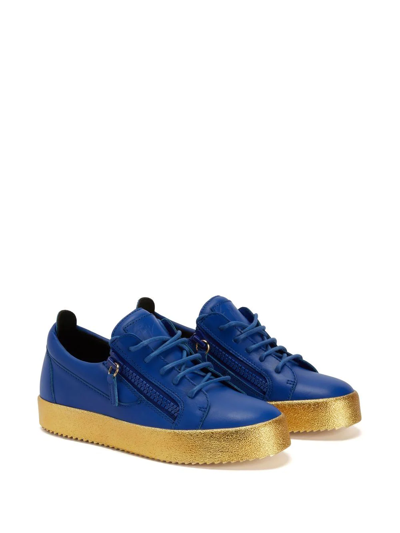 Shop Giuseppe Zanotti Frankie Lace-up Sneakers In Blue