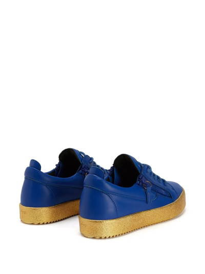 Shop Giuseppe Zanotti Frankie Lace-up Sneakers In Blue