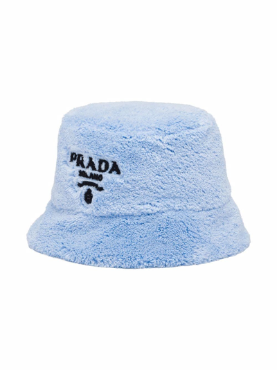 Shop Prada Embroidered-logo Bucket Hat In Blau