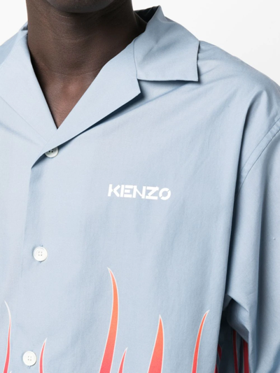 Shop Kenzo Flame-print Branded Short-sleeve Shirt In Blau