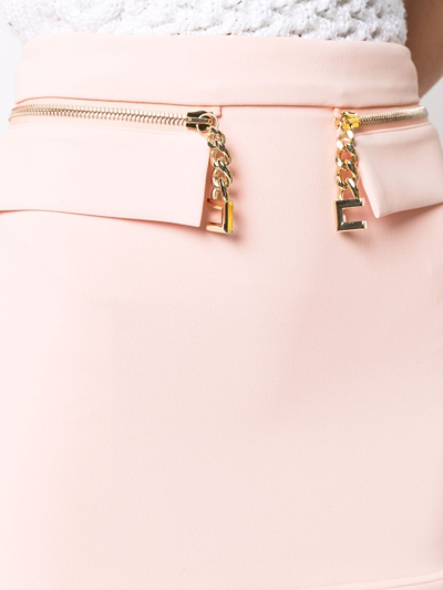 Shop Elisabetta Franchi Logo-charm Flounce Mini Skirt In Rosa