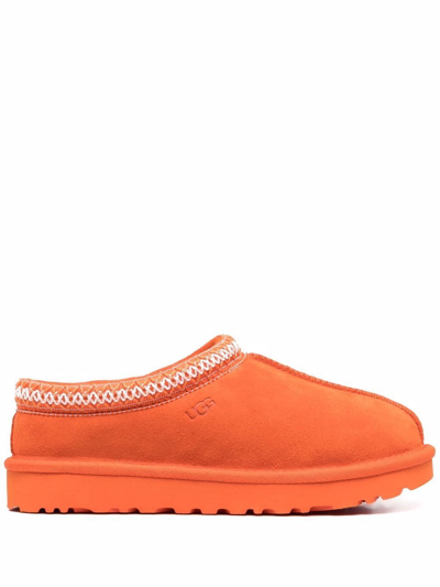 Shop Ugg Embroidered Suede Slippers In Orange