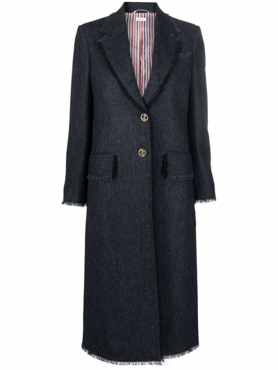 Shop Thom Browne Frayed Trim Single-breasted Coat In Blau