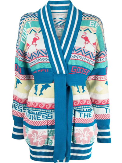 Shop Golden Goose Abstract Intarsia-knit Cardigan In Blau