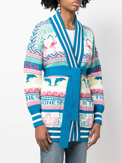 Shop Golden Goose Abstract Intarsia-knit Cardigan In Blau