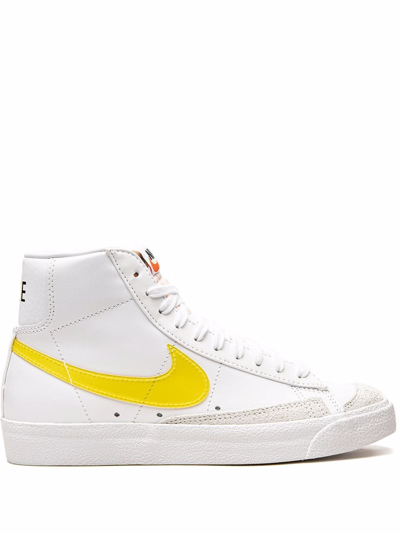 Shop Nike Blazer Mid 77 Essential "translucent Yellow Swoosh" Sneakers In White