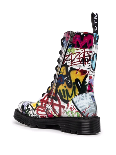 Shop Vetements Graffiti-print Leather Ankle Boots In Weiss