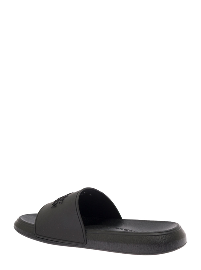 Shop Alexander Mcqueen Woman Black Rubber Slide Sandals With Logo