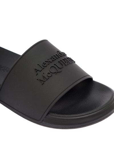 Shop Alexander Mcqueen Woman Black Rubber Slide Sandals With Logo