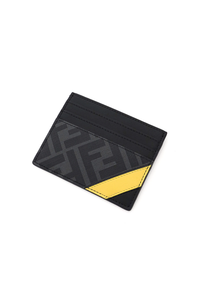 Shop Fendi Ff Stripe Cardholder In Black,grey,yellow