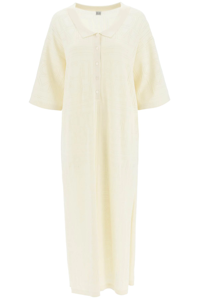 Shop Totême Monogram Pointelle Dress In Beige