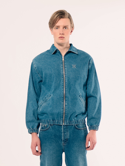 Shop Amendi Rolf Zip Denim Jacket In Mid Blue