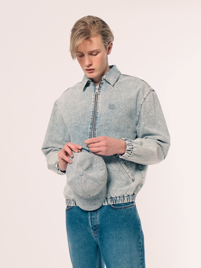 Amendi Rolf Zip Denim Jacket In Light Blue