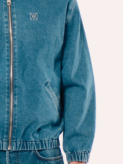 Shop Amendi Rolf Zip Denim Jacket In Mid Blue