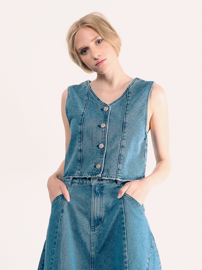 Shop Amendi Stevie Denim Vest In Mid Blue