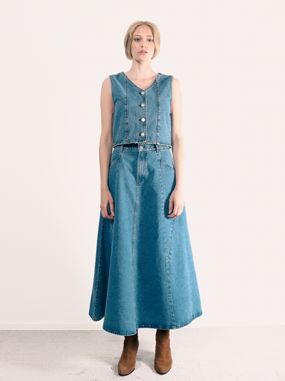 Amendi Stevie Denim Vest In Mid Blue