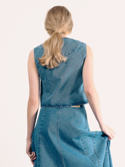 Shop Amendi Stevie Denim Vest In Mid Blue