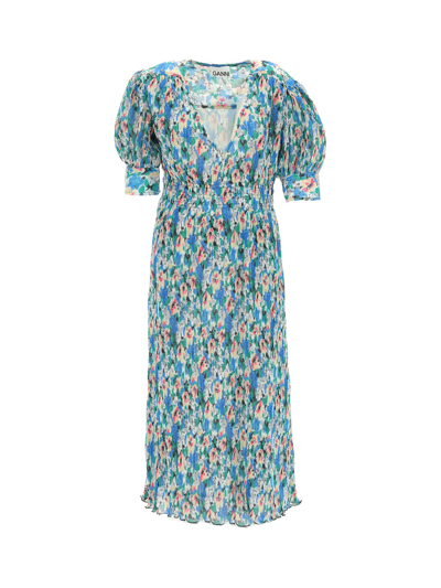Shop Ganni Dresses In Floral Azure Blue