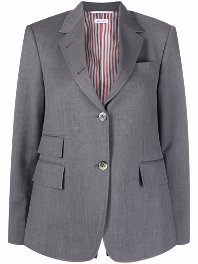 Shop Thom Browne Single-breasted Wool Blazer In Grey