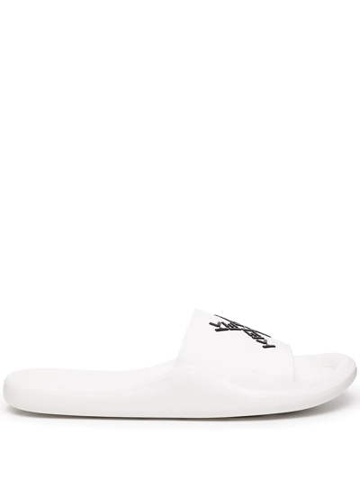 Kenzo Boke Flower Logo-embossed Slides In White