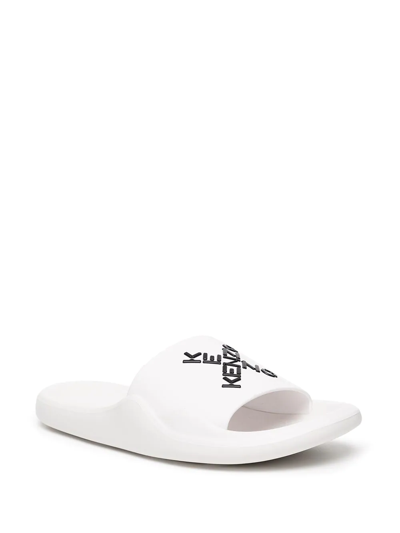 Kenzo Boke Flower Logo-embossed Slides In White