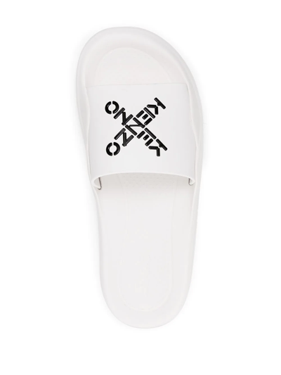 Kenzo Boke Flower Logo-embossed Slides In White