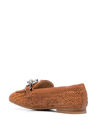 Shop Casadei Chain-link Leather Loafers In Brown