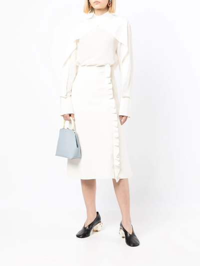 Shop Jil Sander High-waist Ruffled-trim Midi Skirt In White