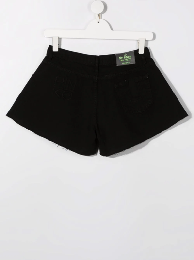 Shop Pinko Teen Flared Denim Shorts In Black