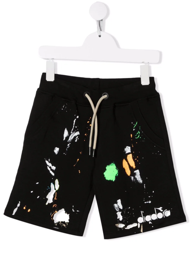 Shop Diadora Junior Paint Splatter-print Track Shorts In Black