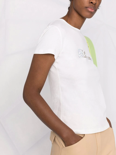 Shop Blumarine Crystal-logo Slim T-shirt In White