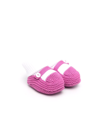 Shop Little Bear Knit Crib Shoes In Pink