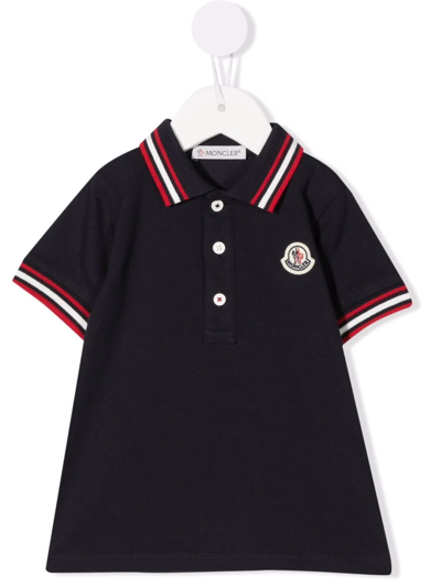 Shop Moncler Tipped Logo-patch Polo Shirt In Blue
