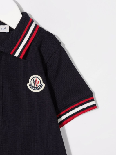 Shop Moncler Tipped Logo-patch Polo Shirt In Blue