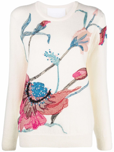 Shop Costarellos Cosette Floral-embroidered Jumper In Neutrals