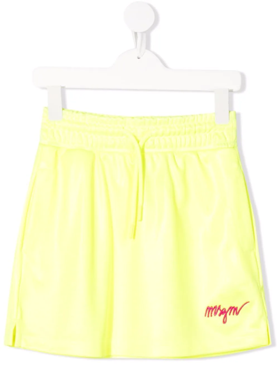Shop Msgm Embroidered-logo Track Skirt In Yellow