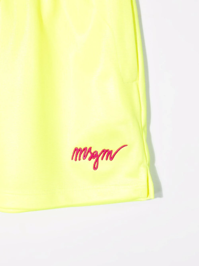 Shop Msgm Embroidered-logo Track Skirt In Yellow