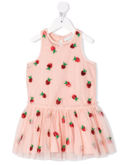 Shop Stella Mccartney Strawberry-embroidered Tulle Dress In Pink