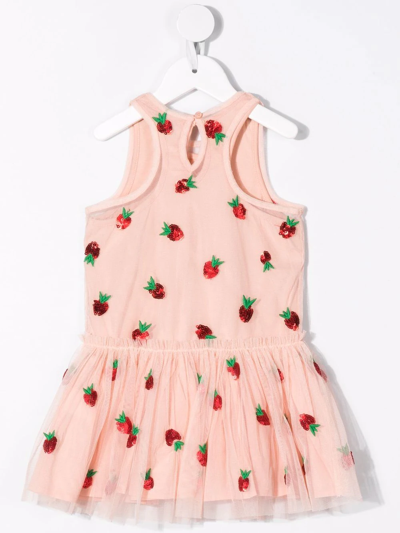 Shop Stella Mccartney Strawberry-embroidered Tulle Dress In Pink