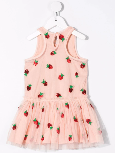 Stella Mccartney Kids Dress In Pink Tulle With Sequins Strawberries In Pink