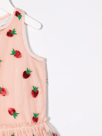 Shop Stella Mccartney Strawberry-embroidered Tulle Dress In Pink