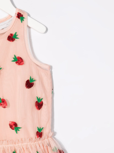 Stella Mccartney Kids Dress In Pink Tulle With Sequins Strawberries In Pink