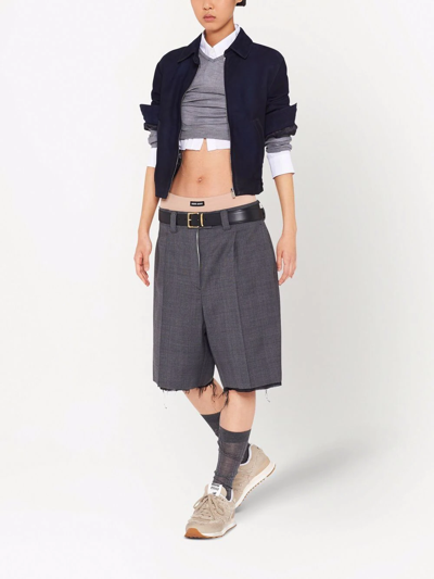 Miu Miu Prince Of Wales Check Bermuda Shorts In Grey