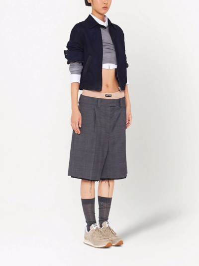 Miu Miu Prince Of Wales Check Bermuda Shorts In Grey