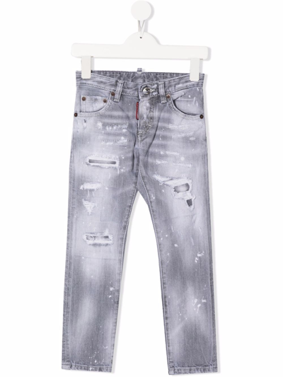 Dsquared2 Kids' Distressed Slim-cut Jeans In Grey | ModeSens
