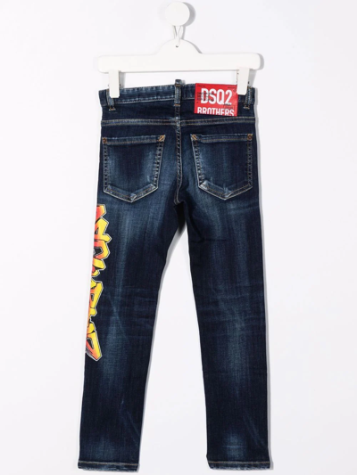 Shop Dsquared2 Graffiti-logo Slim-cut Jeans In Blue